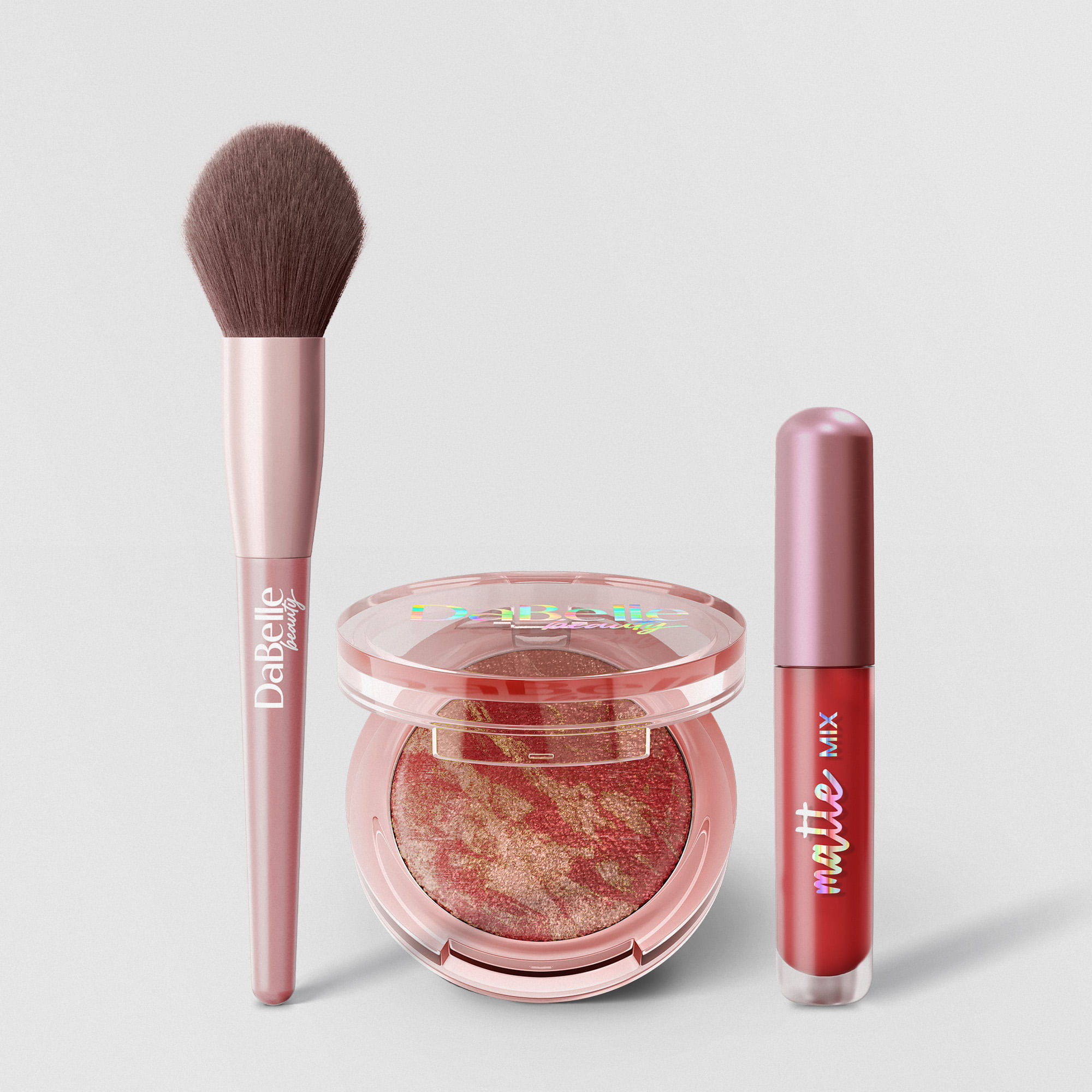 Batom liquido matte -Cor 6 - Vermelho Arrasador- + Blush Glow aberto -Cor 3 - Tropical Glow- + Pincel